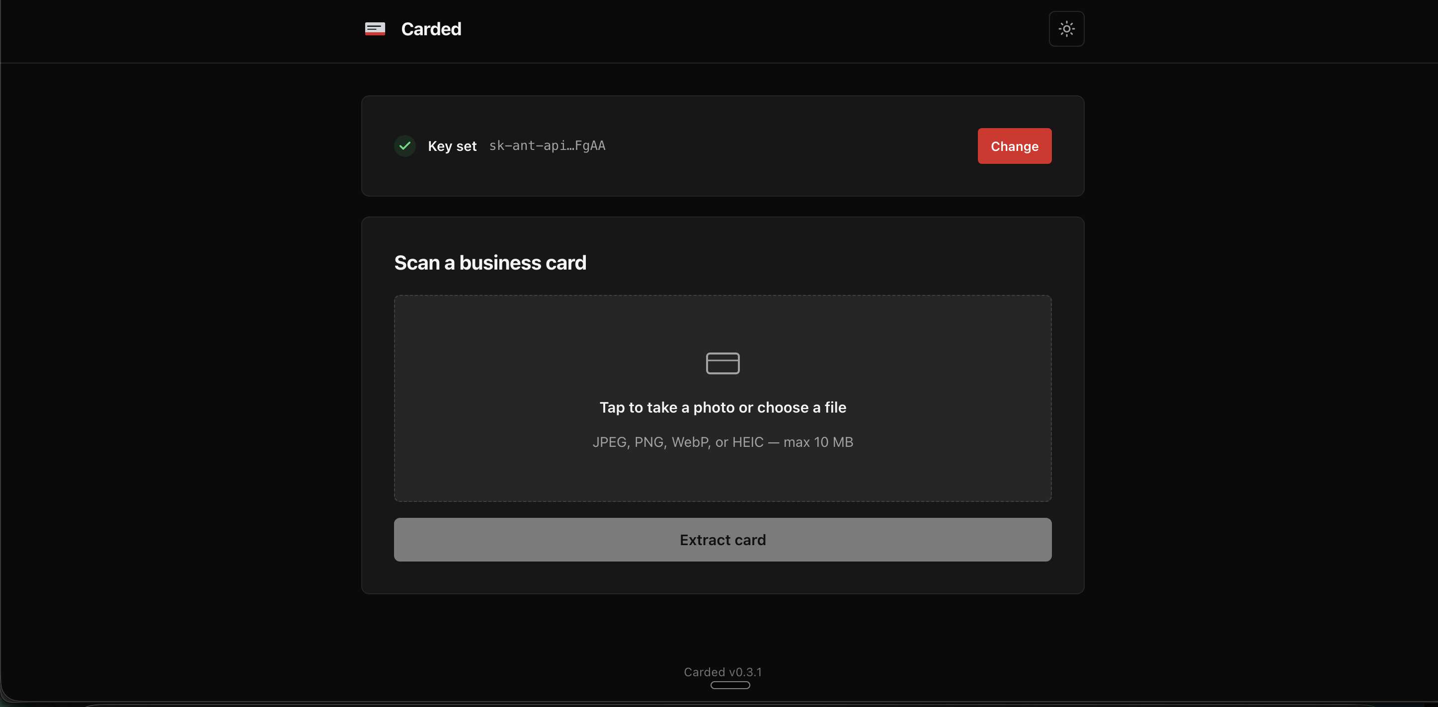 Carded application screenshot